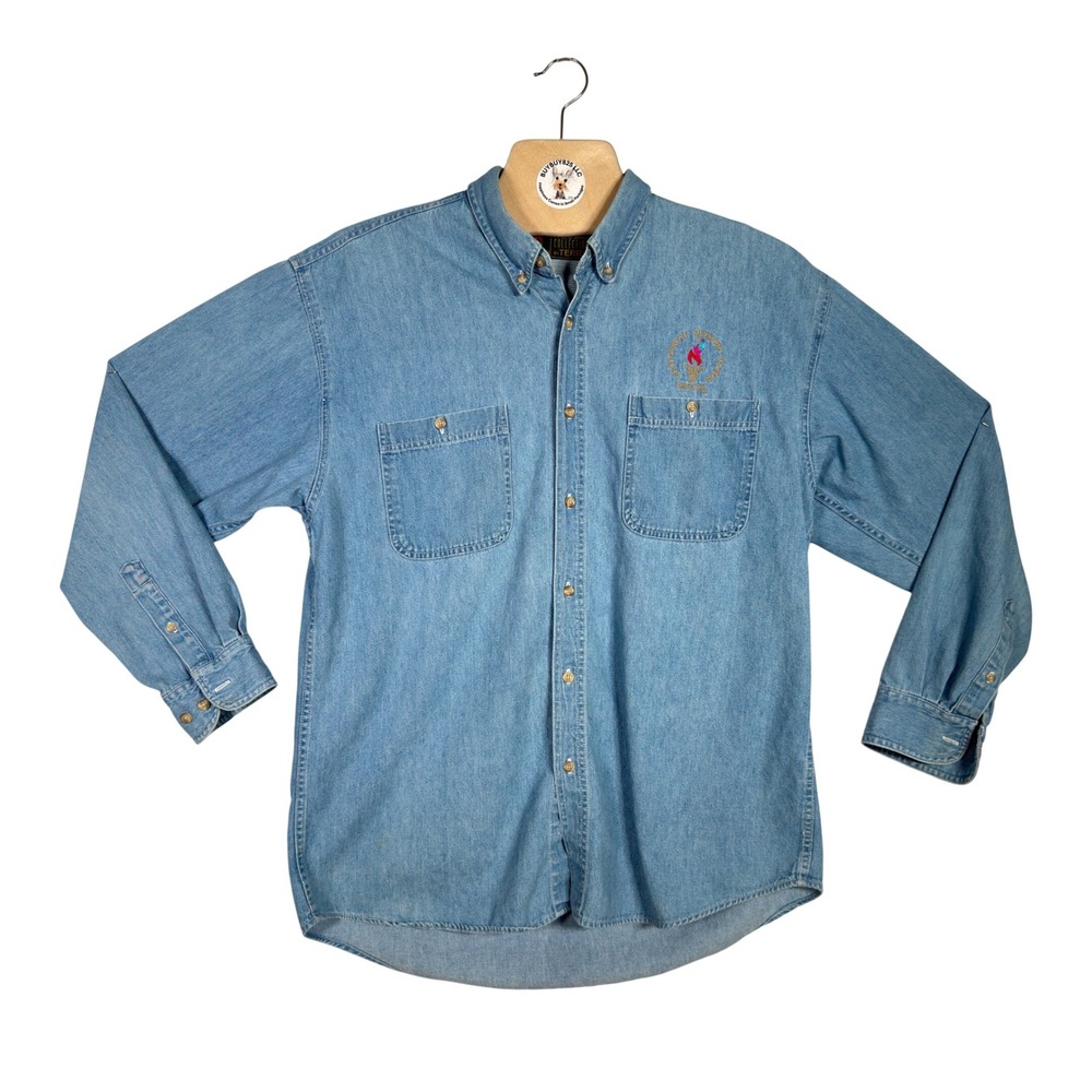 Vintage 1996 Atlanta Olympics Denim Shirt Terry USA Embroidered L